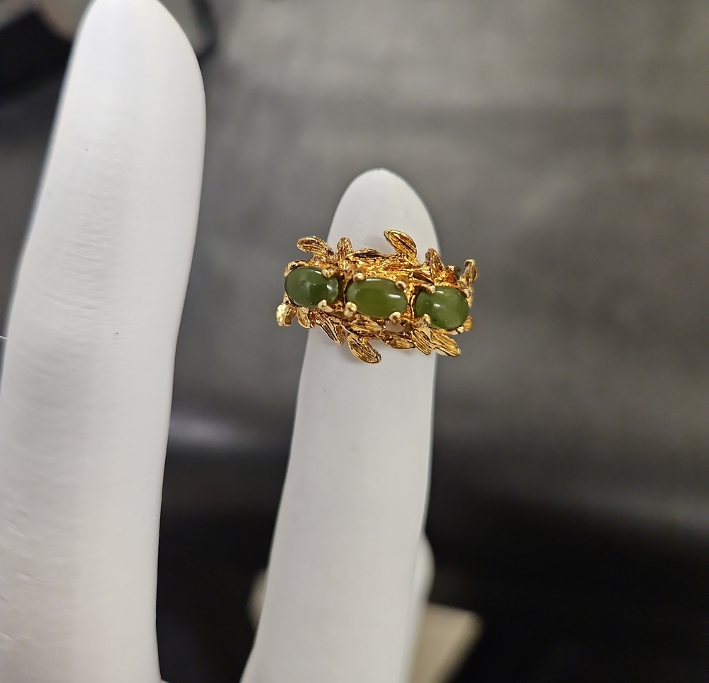Gold Tone Ring with Jade Stones